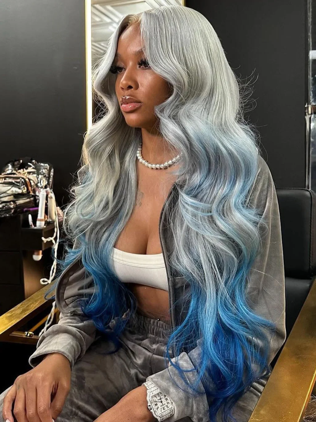 Dorsanee Ombre Gray Blue 200 Density 13x4 Lace Front Body Wave Human Hair Wigs - Image 3