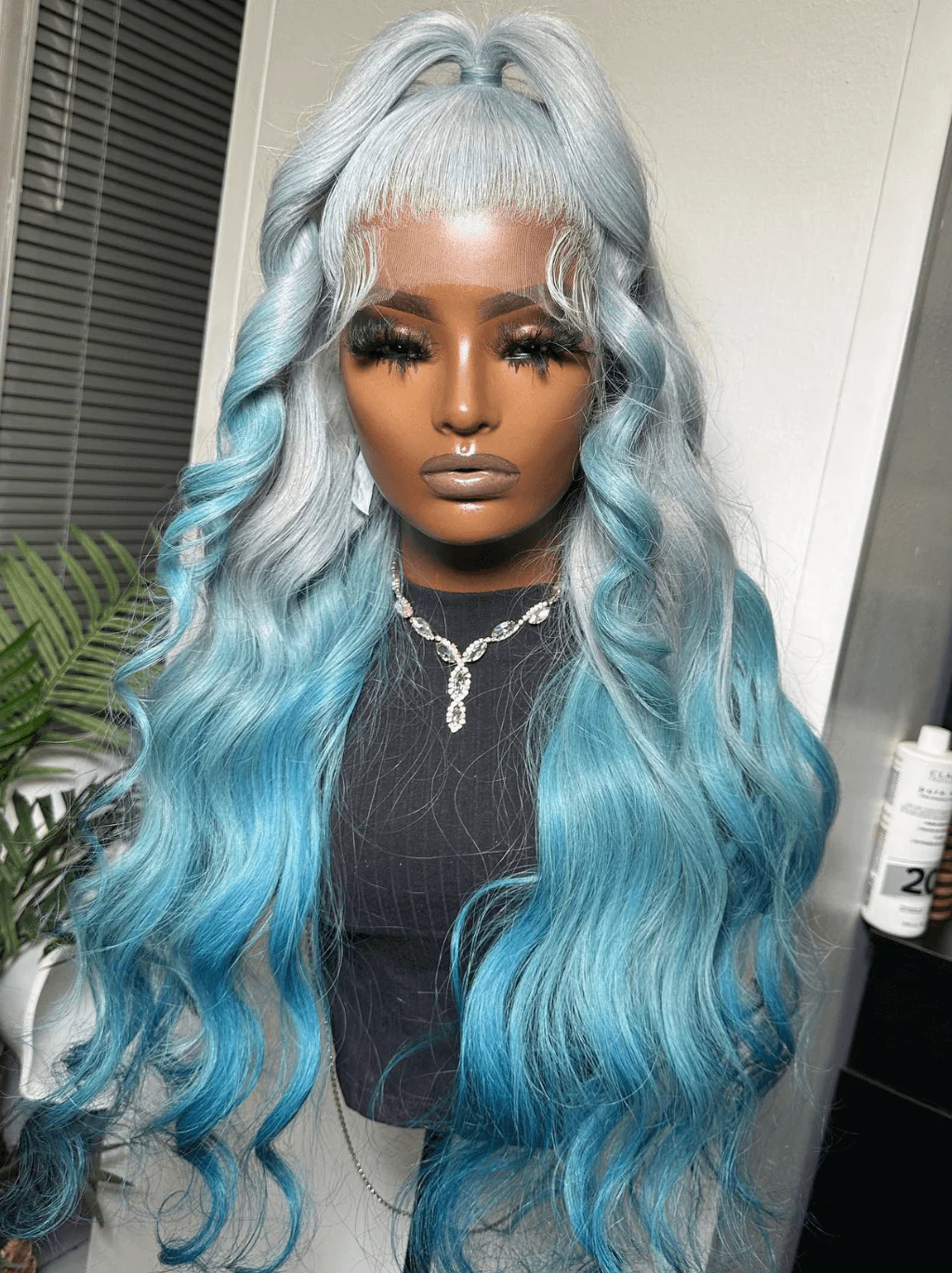 Dorsanee Ombre Gray Blue Straight Body Wave Virgin Remy Human Hair Wig - Image 2
