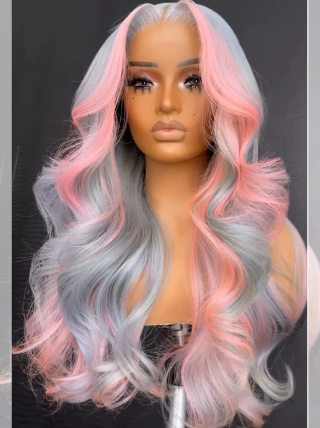Dorsanee Ombre Gray Pink Straight Body Wave HD Lace Front Virgin Human Hair Wig - Image 4