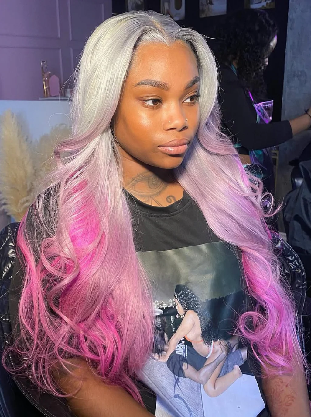 Dorsanee Ombre Gray Purple Lavender Wig 200 Density 13x4 Lace Front Body Wave Human Hair Wigs - Image 3
