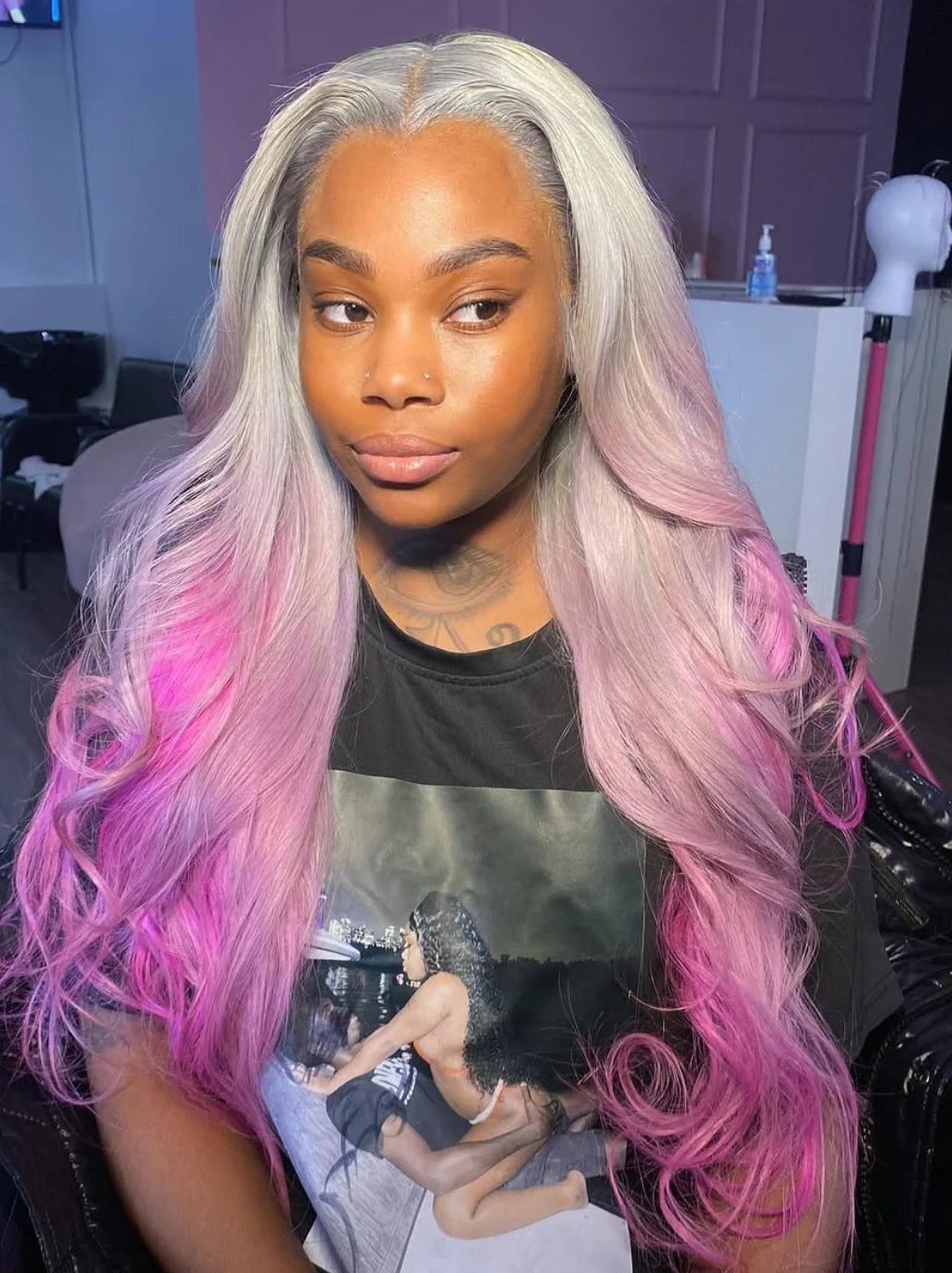 Dorsanee Ombre Gray Purple Lavender Wig 200 Density 13x4 Lace Front Body Wave Human Hair Wigs - Image 4