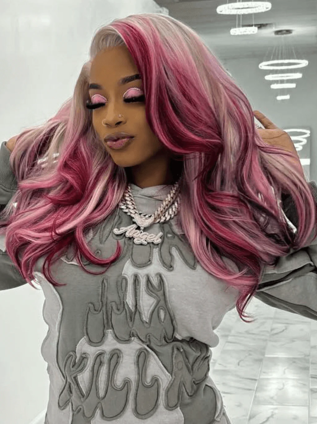 Dorsanee Ombre Gray Purple Red Highlight Transparent Lace Front Human Hair Wig - Image 2