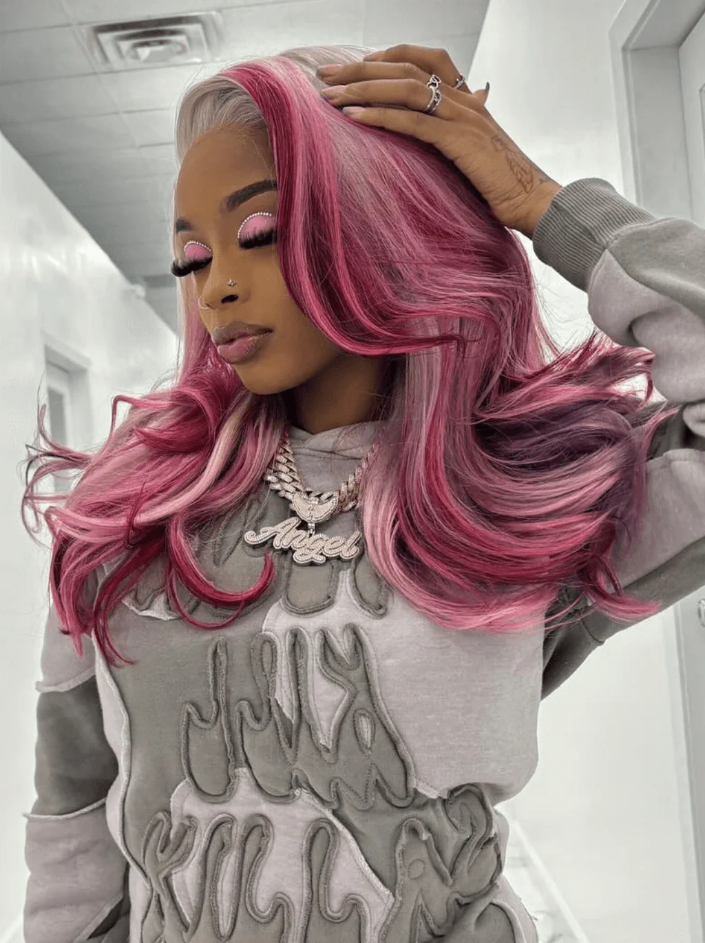 Dorsanee Ombre Gray Purple Red Highlight Transparent Lace Front Human Hair Wig - Image 4