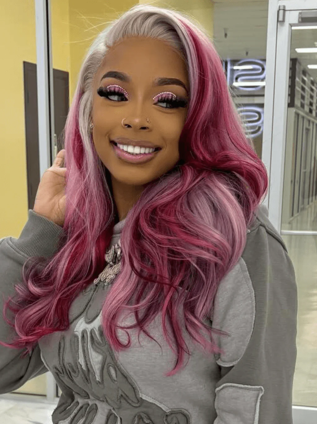 Dorsanee Ombre Gray Purple Red Highlight Transparent Lace Front Human Hair Wig - Image 5