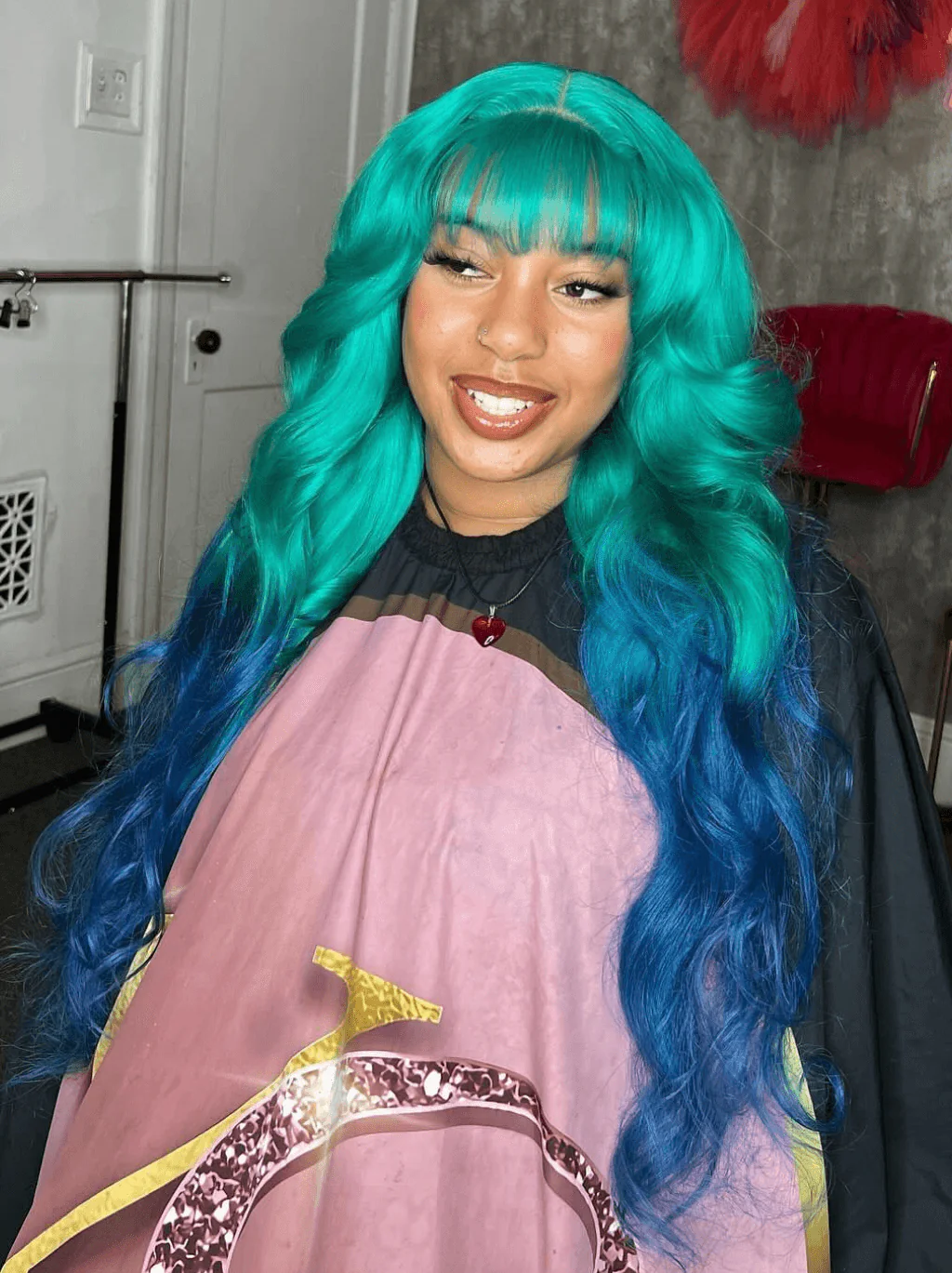 Dorsanee Ombre Green Blue 13x4 Lace Front Body Wave Human Hair Wigs With Bangs - Image 2