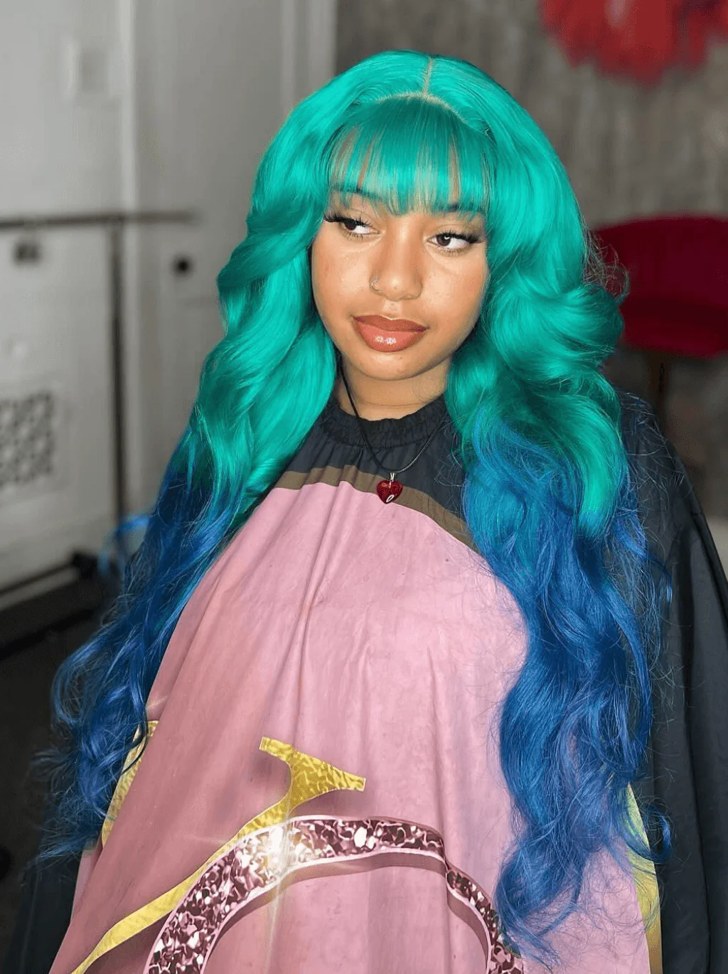 Dorsanee Ombre Green Blue 13x4 Lace Front Body Wave Human Hair Wigs With Bangs - Image 3