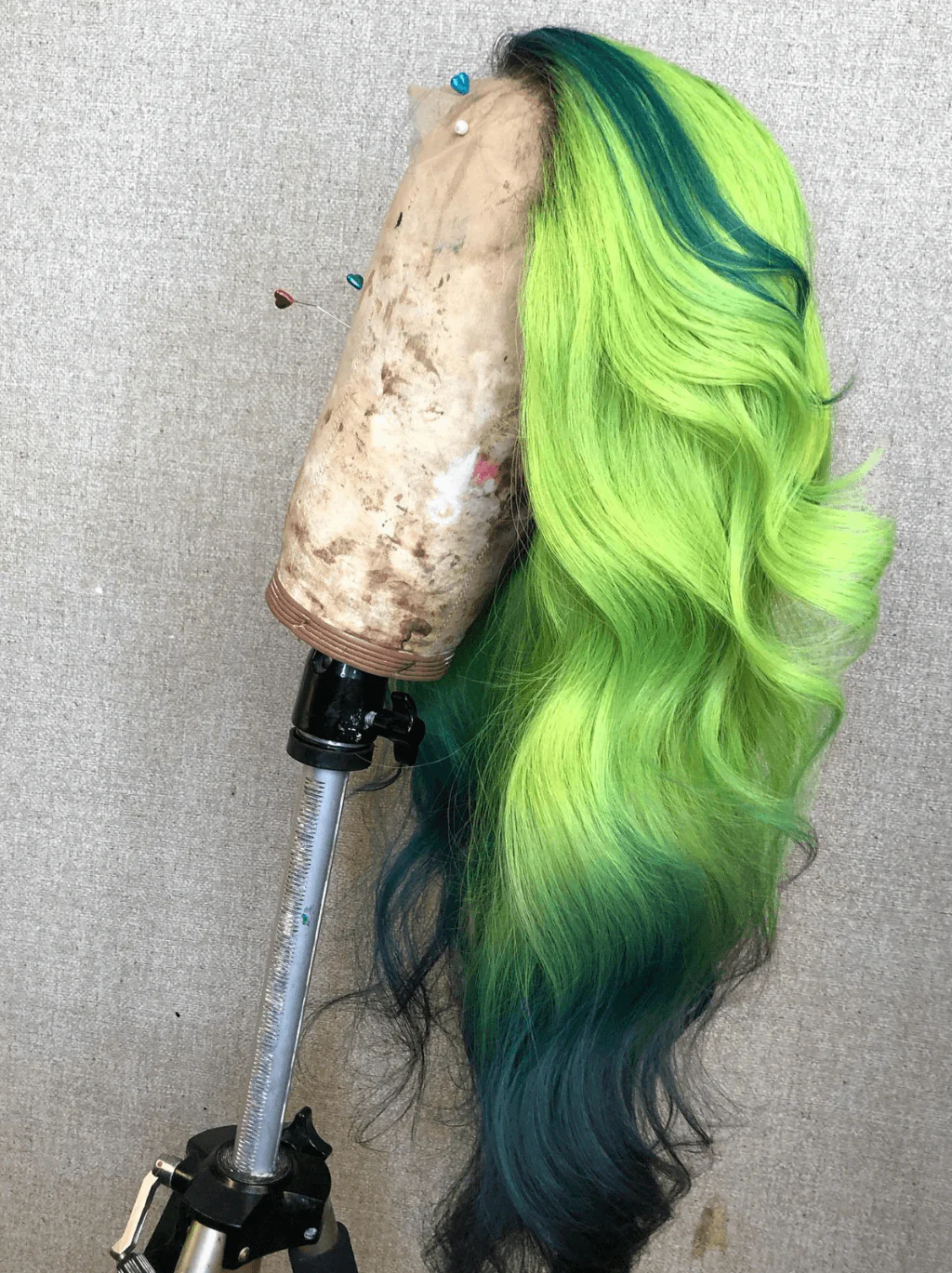 Dorsanee Ombre Green Blue Skunk Stripe HD Lace Front Virgin Remy Human Hair Wig - Image 2