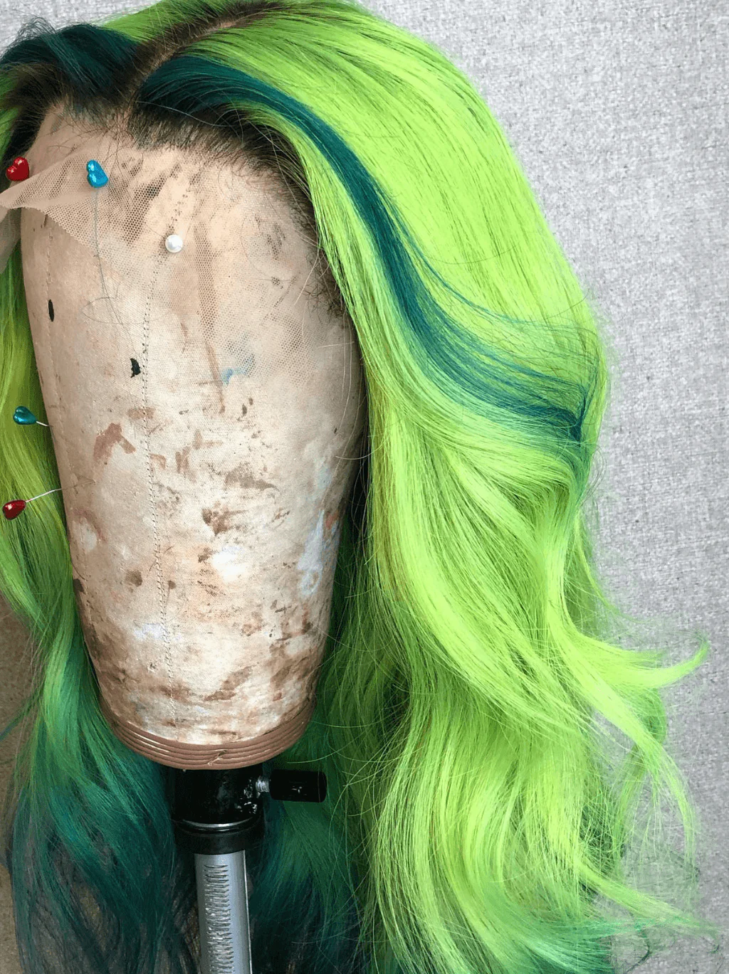 Dorsanee Ombre Green Blue Skunk Stripe HD Lace Front Virgin Remy Human Hair Wig - Image 3