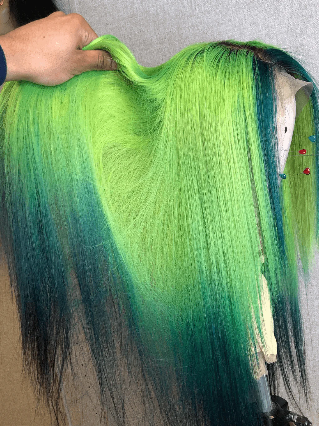 Dorsanee Ombre Green Blue Skunk Stripe HD Lace Front Virgin Remy Human Hair Wig - Image 4