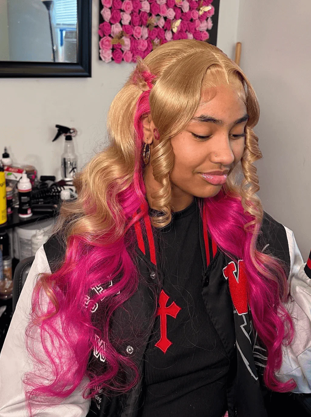 Dorsanee Ombre Honey Blonde Hot Rose Pink Red 13x4 HD Lace Front Human Hair Wig - Image 2