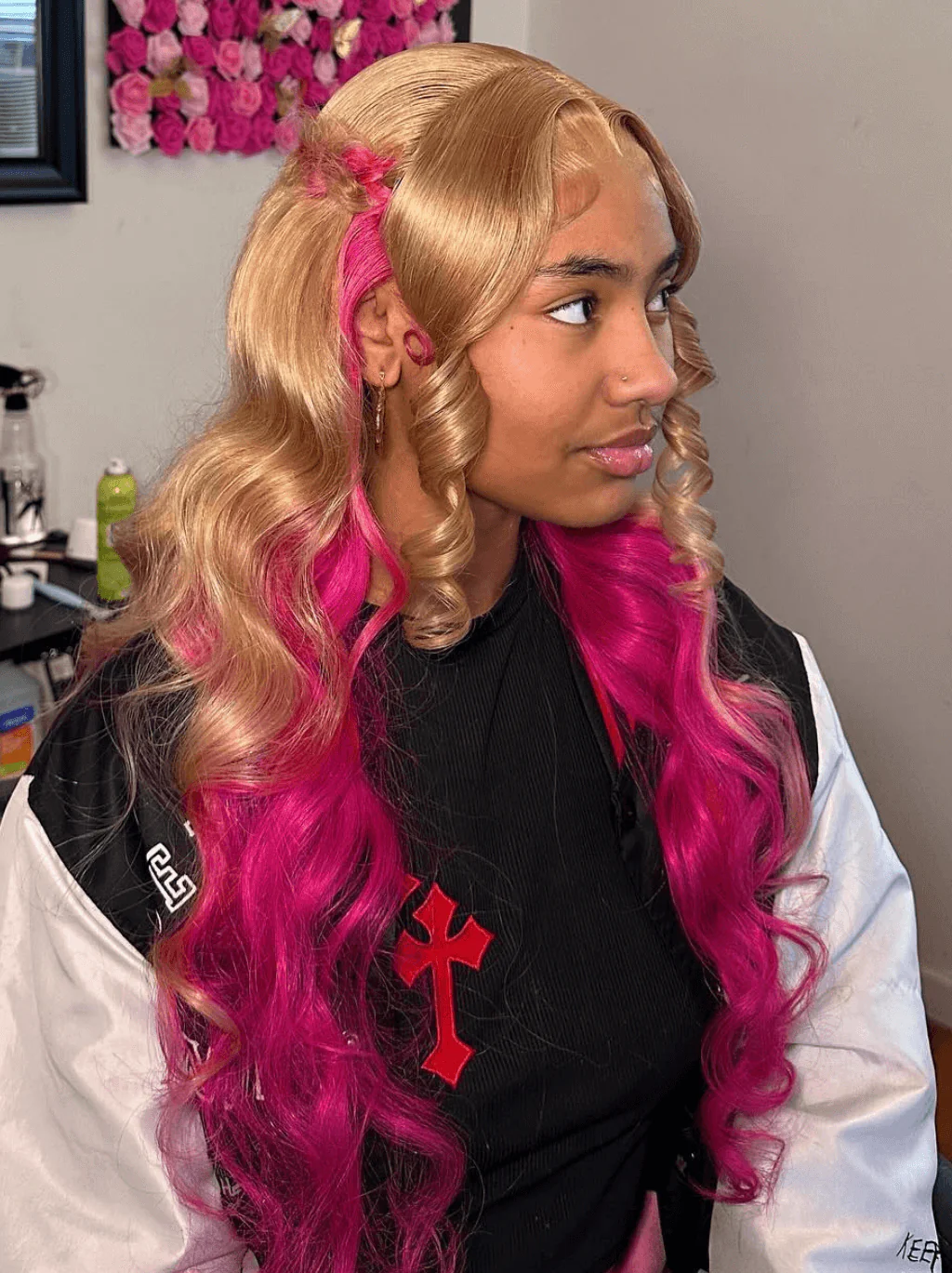 Dorsanee Ombre Honey Blonde Hot Rose Pink Red 13x4 HD Lace Front Human Hair Wig - Image 3