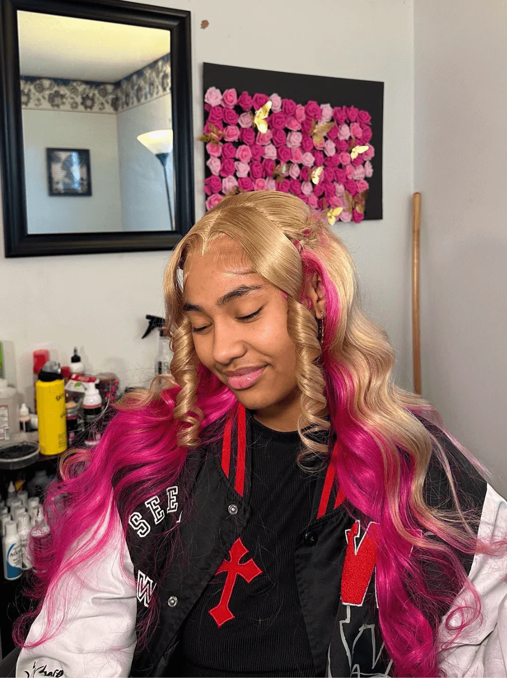 Dorsanee Ombre Honey Blonde Hot Rose Pink Red 13x4 HD Lace Front Human Hair Wig - Image 4