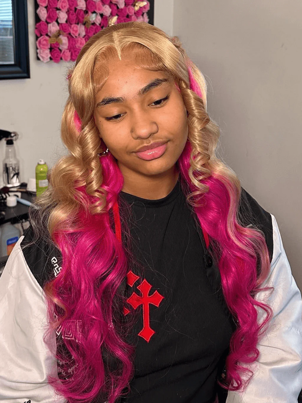 Dorsanee Ombre Honey Blonde Hot Rose Pink Red 13x4 HD Lace Front Human Hair Wig - Image 5