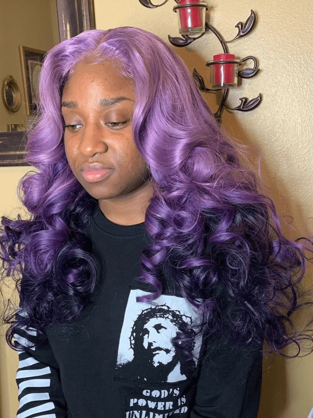 Dorsanee Ombre Lavender Purple Black Color Body Wave Lace Front Human Hair Wig - Image 3
