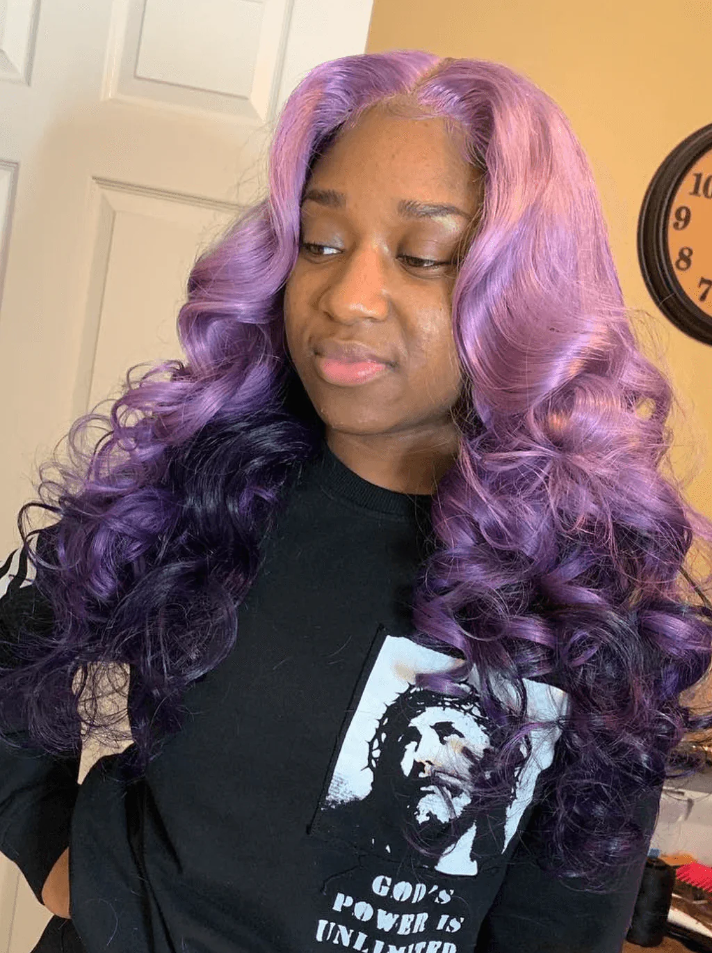 Dorsanee Ombre Lavender Purple Black Color Body Wave Lace Front Human Hair Wig - Image 4