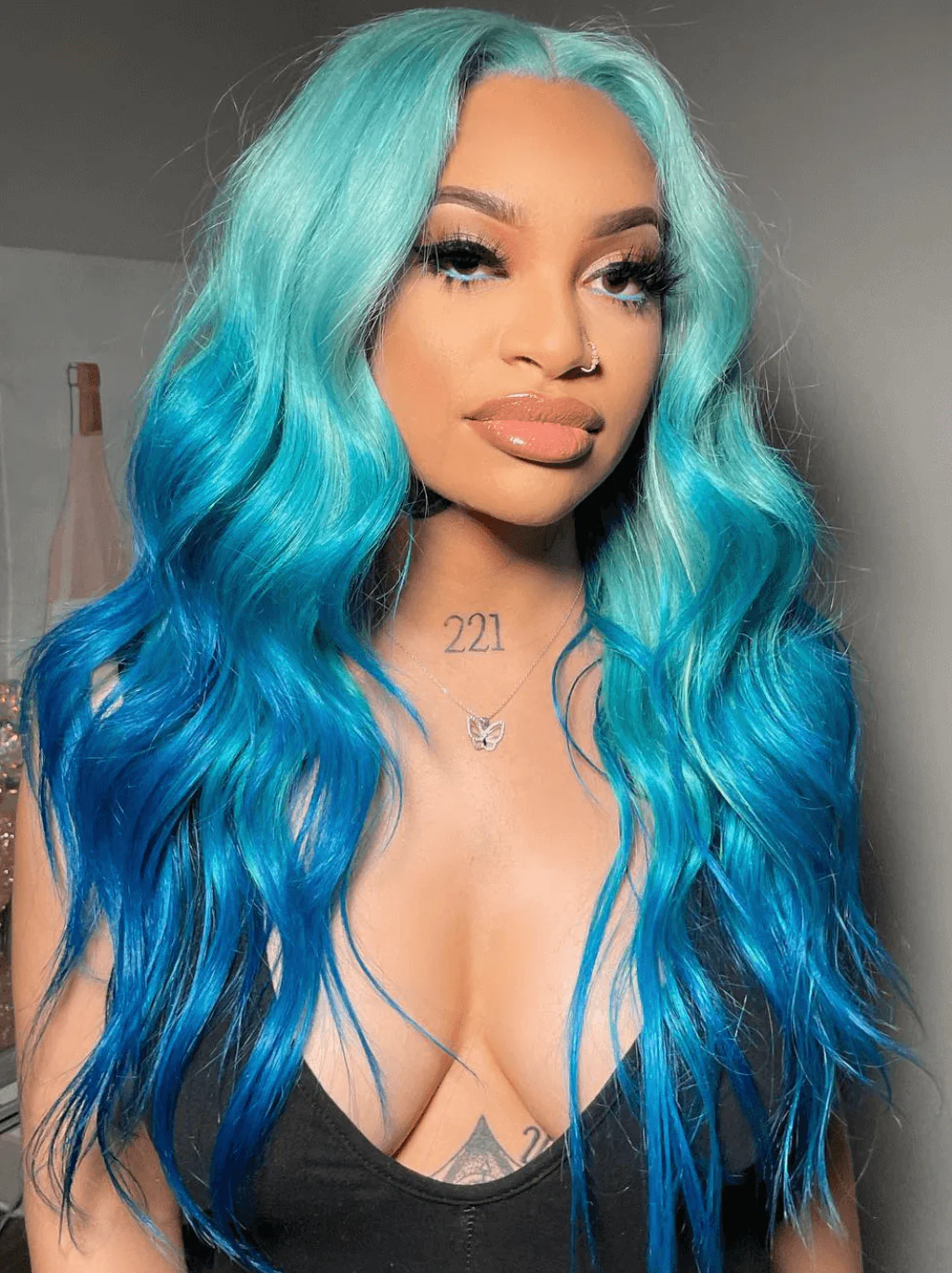 Dorsanee Ombre Light Dark Blue 13x4 Lace Front Virgin Human Hair Wigs - Image 3