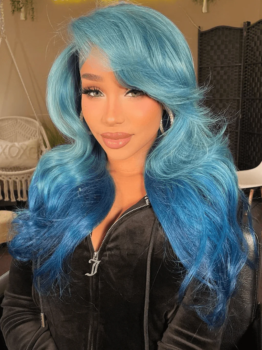 Dorsanee Ombre Light Dark Blue Straight Body Wave HD Lace Front Human Hair Wig - Image 3