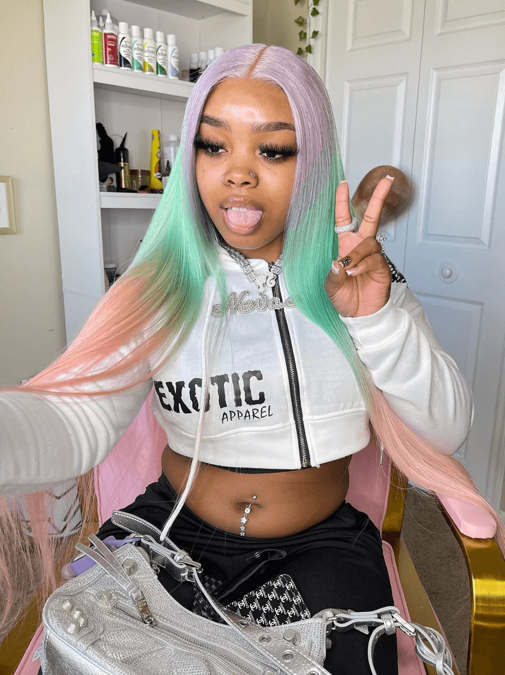 Dorsanee Ombre Light Purple Green Pink Bone Straight Lace Front Human Hair Wigs - Image 2