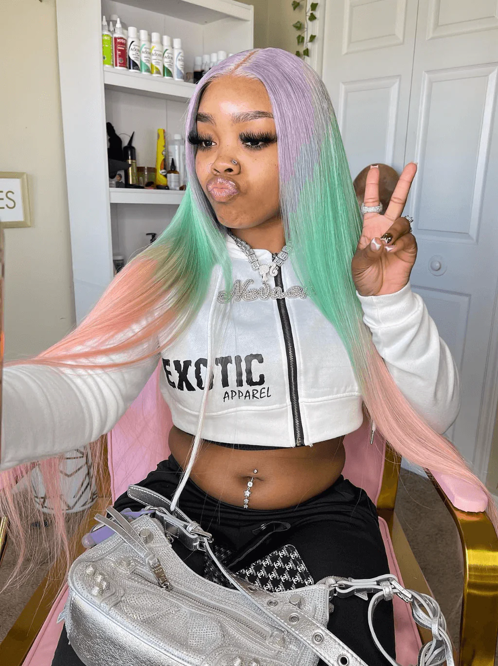 Dorsanee Ombre Light Purple Green Pink Bone Straight Lace Front Human Hair Wigs - Image 3