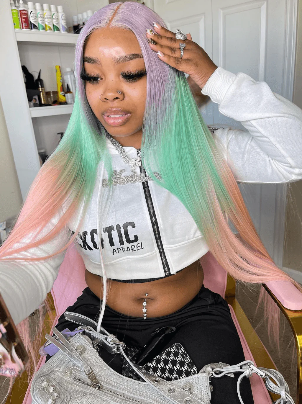 Dorsanee Ombre Light Purple Green Pink Bone Straight Lace Front Human Hair Wigs - Image 4