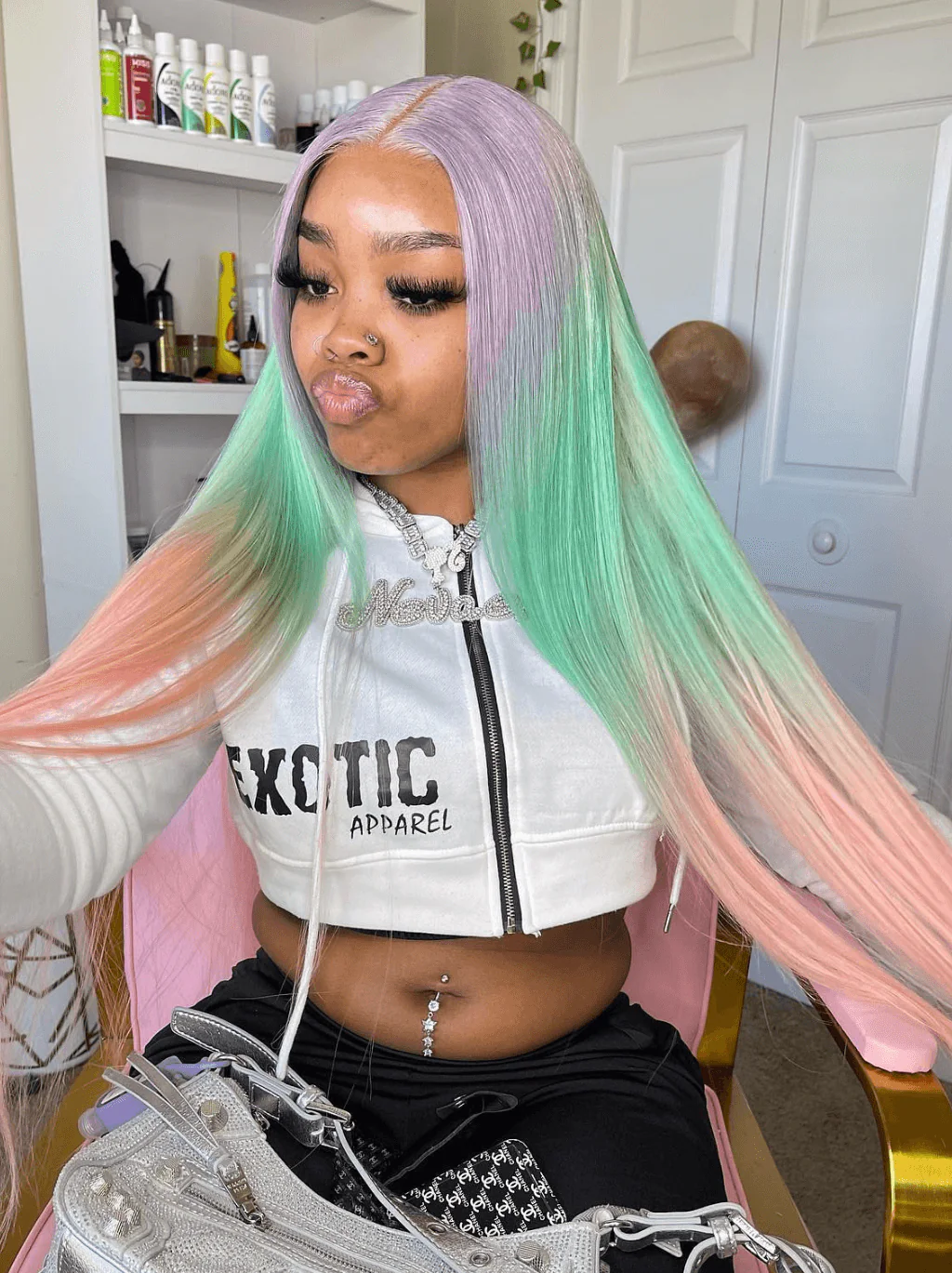 Dorsanee Ombre Light Purple Green Pink Bone Straight Lace Front Human Hair Wigs - Image 5