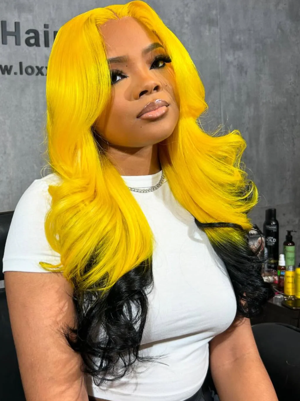 Dorsanee Ombre Neon Yellow Black Two Tones Color Wig 200 Density 13X4 Lace Front Human Hair Wigs - Image 3