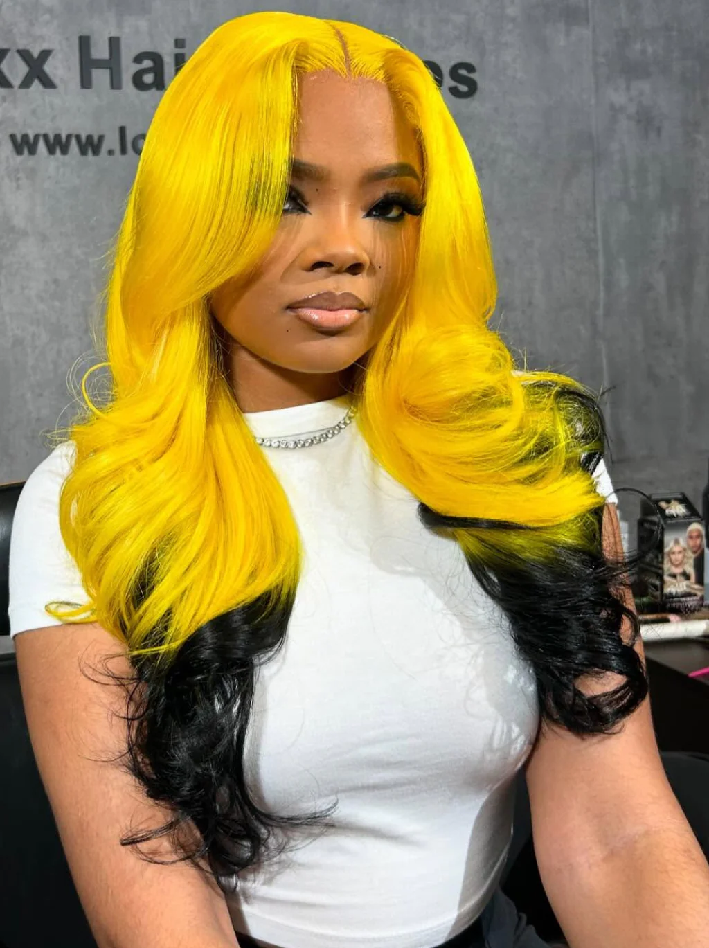 Dorsanee Ombre Neon Yellow Black Two Tones Color Wig 200 Density 13X4 Lace Front Human Hair Wigs - Image 4