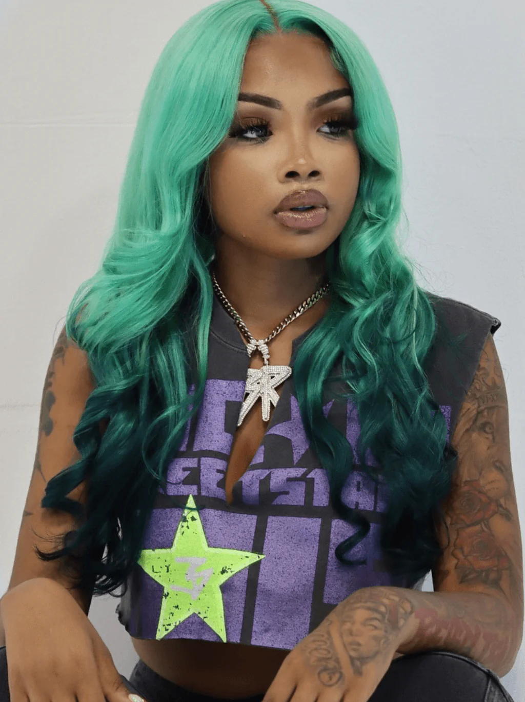 Dorsanee Ombre Pastel Emerald Green Body Wave 13x4 Lace Front Human Hair Wigs - Image 2