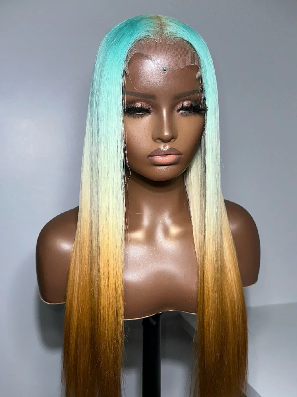 Dorsanee Ombre Pastel Green Blonde Brown Color Wig 200 Density 13x4 Lace Front Human Hair Wigs - Image 3