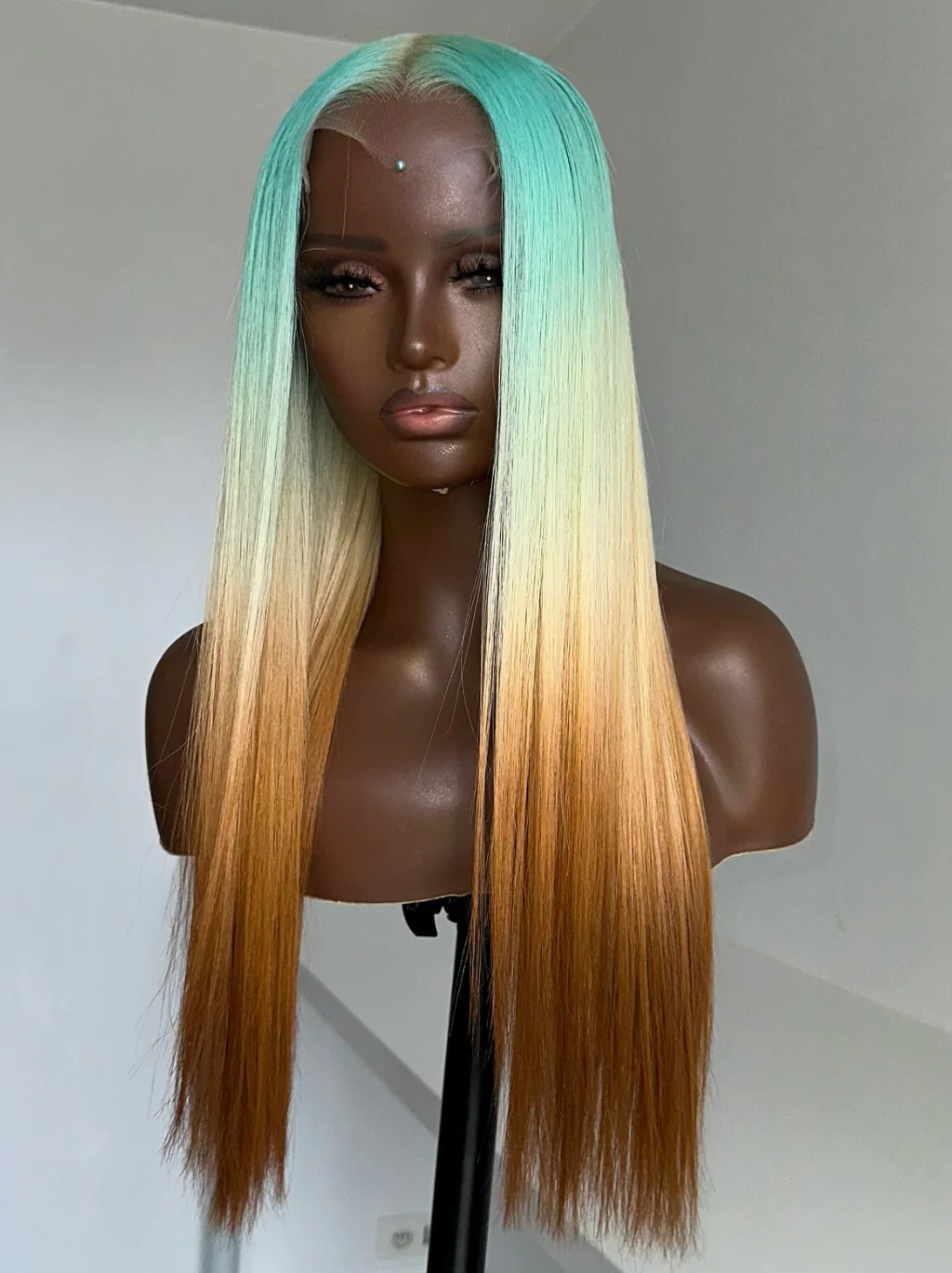 Dorsanee Ombre Pastel Green Blonde Brown Color Wig 200 Density 13x4 Lace Front Human Hair Wigs - Image 5