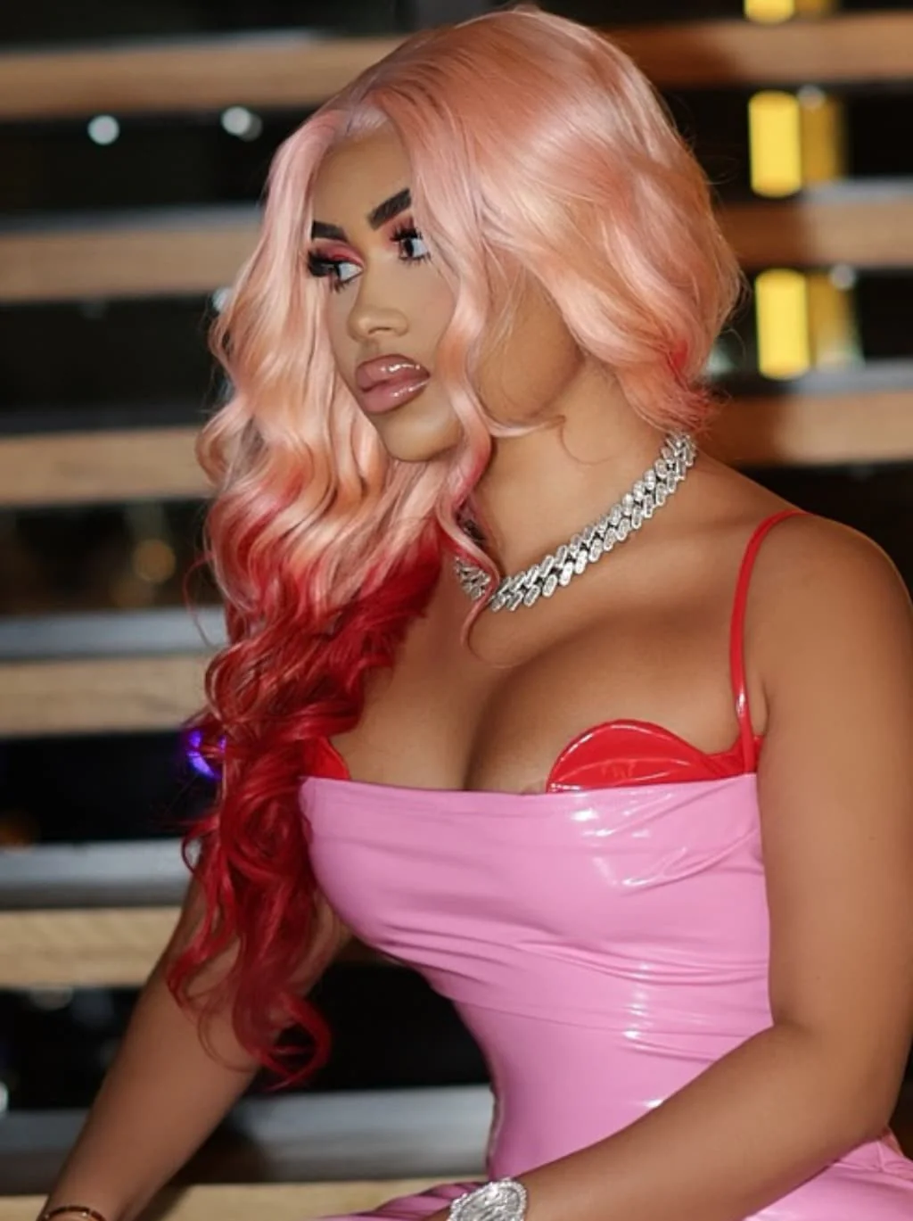 Dorsanee Ombre Pastel Pink Burgundy Red 13x4 Lace Front Virgin Human Hair Wig - Image 4