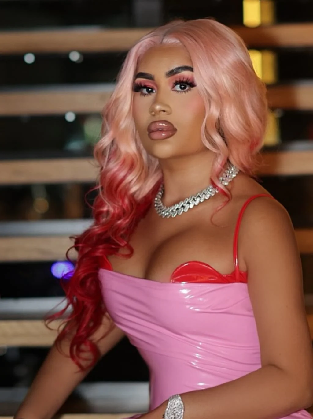 Dorsanee Ombre Pastel Pink Burgundy Red 13x4 Lace Front Virgin Human Hair Wig - Image 5
