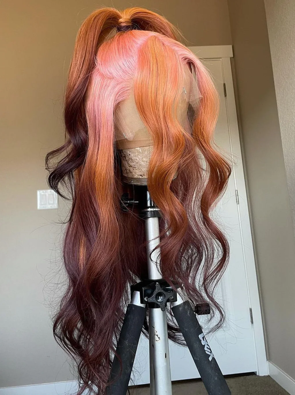 Dorsanee Ombre Pastel Pink Ginger Orange Dark Chocolate Brown 13X4 Lace Front Human Hair Wigs - Image 2