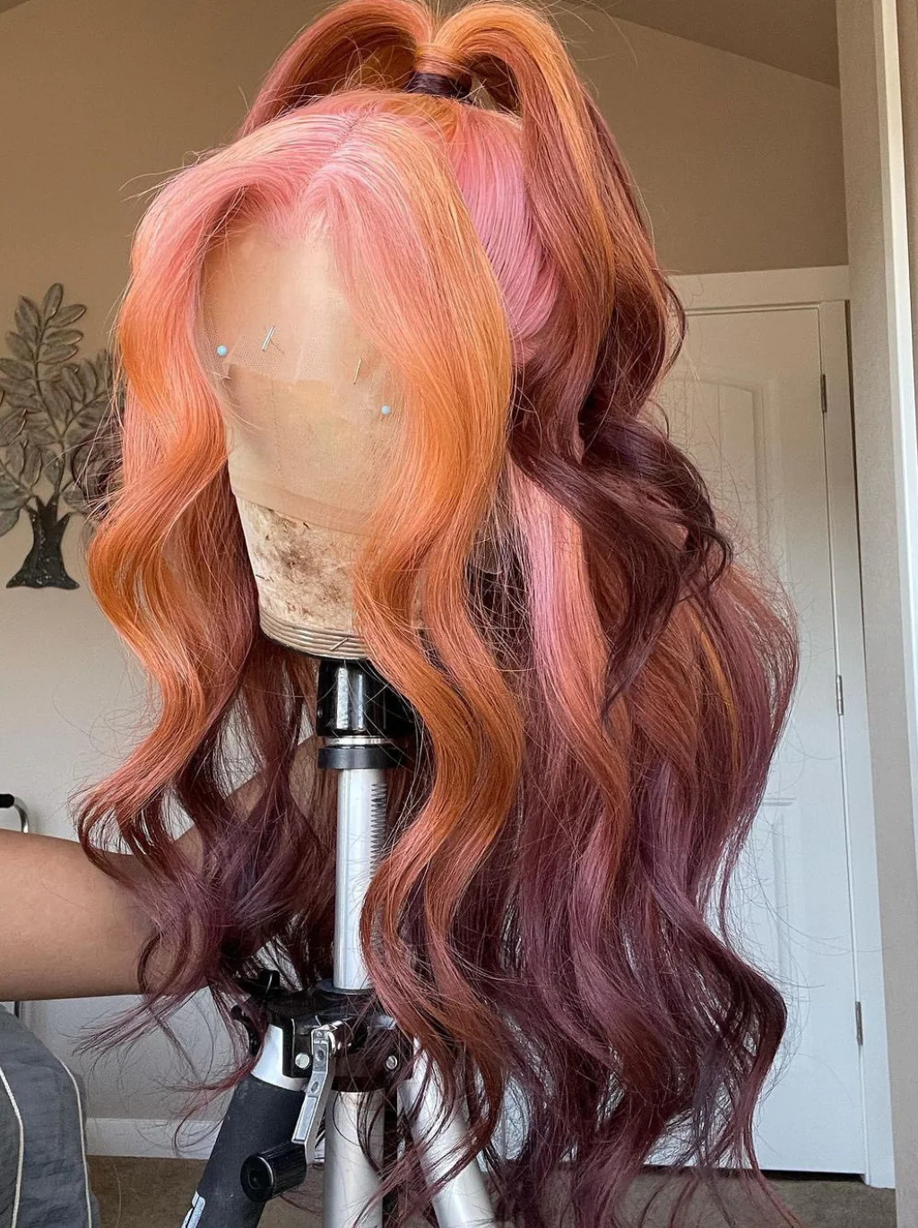 Dorsanee Ombre Pastel Pink Ginger Orange Dark Chocolate Brown 13X4 Lace Front Human Hair Wigs - Image 3