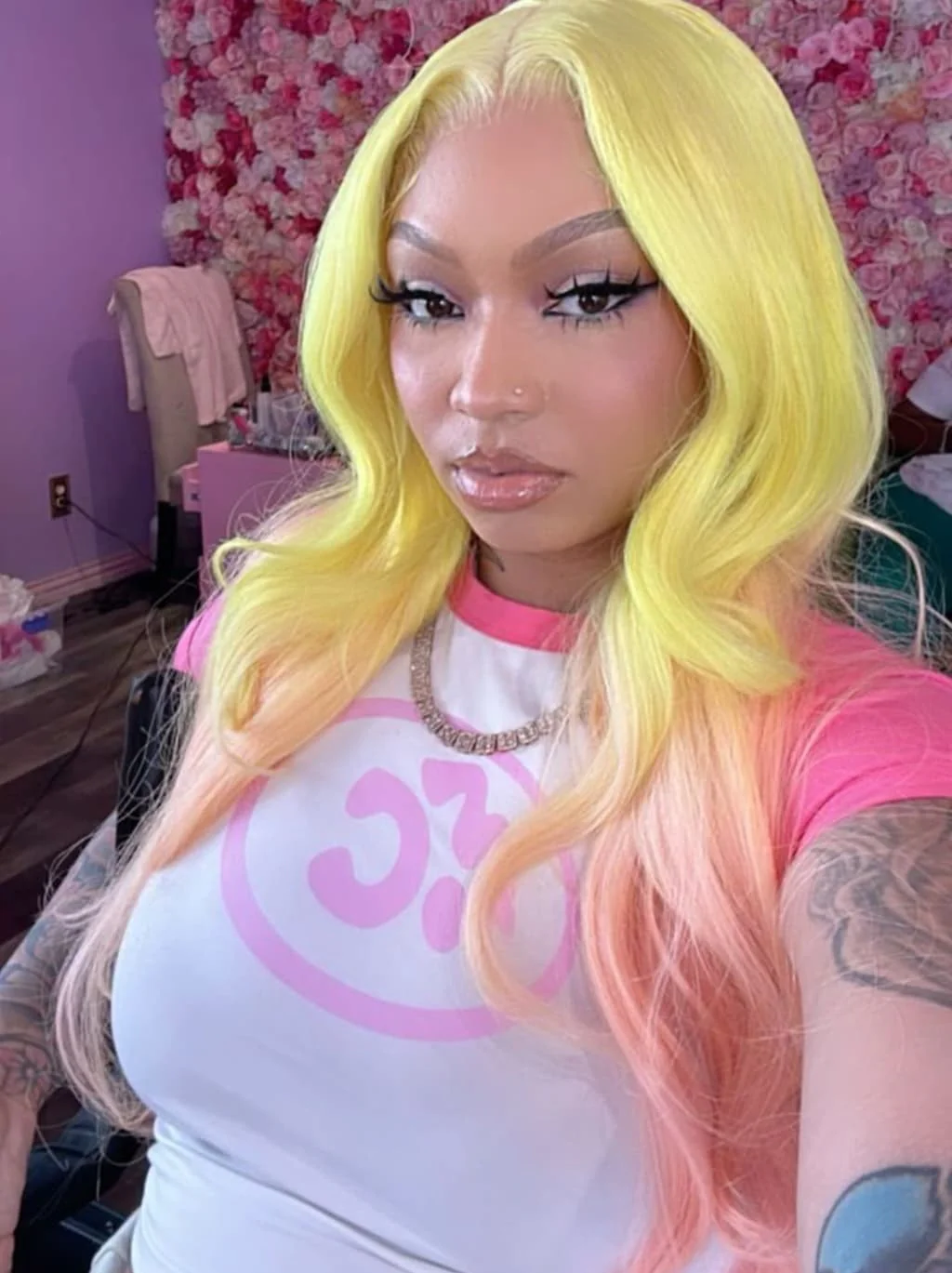 Dorsanee Ombre Pastel Yellow Pink 13x4 Lace Front Virgin Human Hair Wigs 200 Density - Image 4