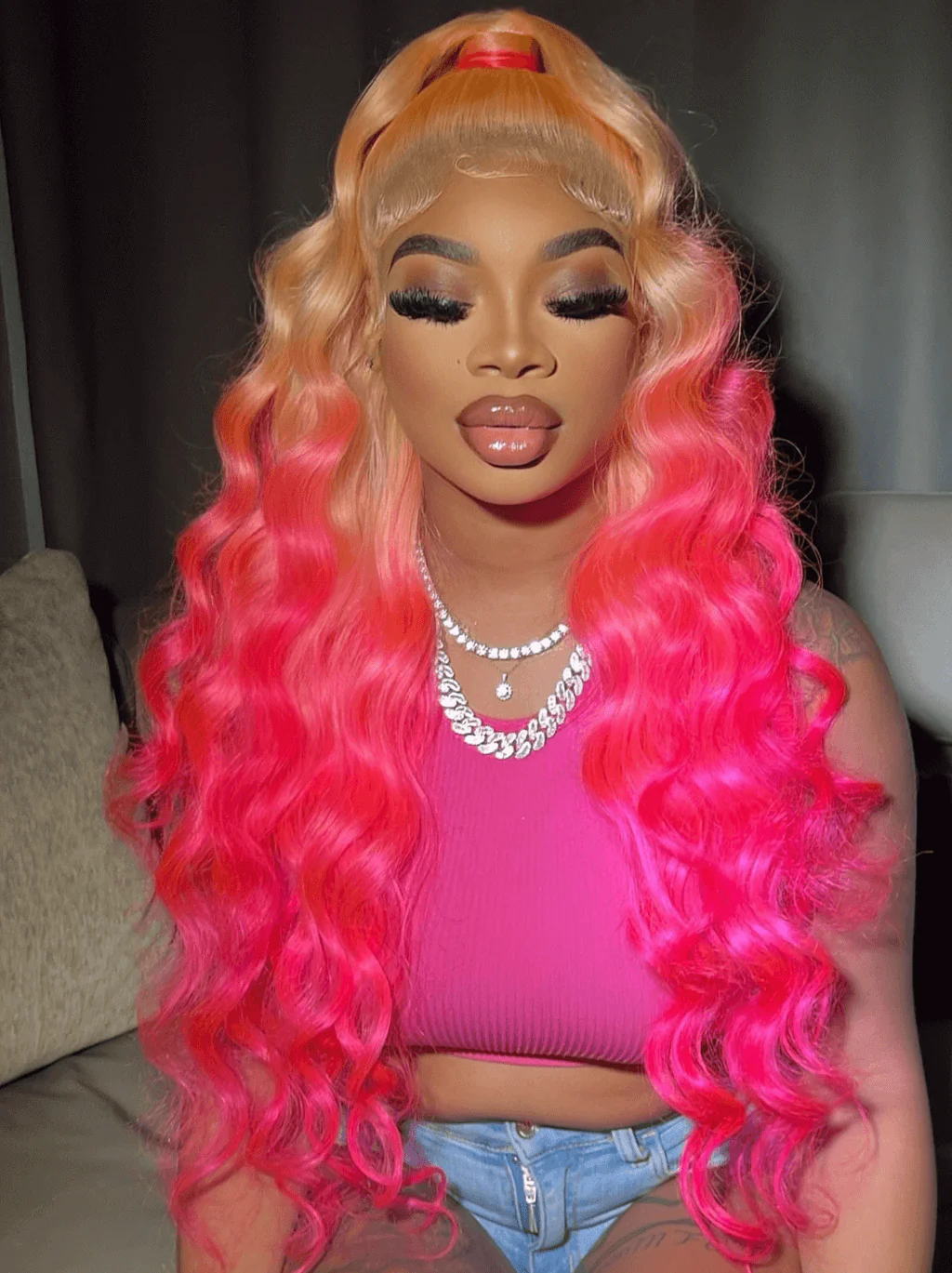 Dorsanee Ombre Peach Pink Blonde Red 13x4 HD Lace Front Virgin Human Hair Wigs - Image 3