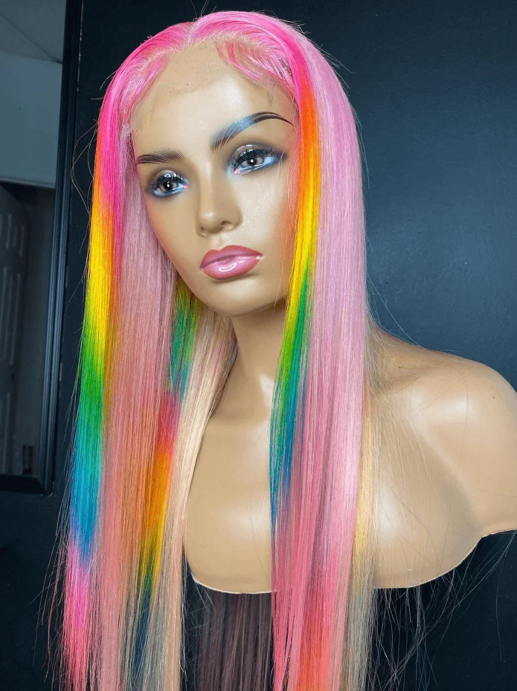 Dorsanee Ombre Pink Copper Red Yellow Green Blue Multi Color Human Hair Wigs - Image 2