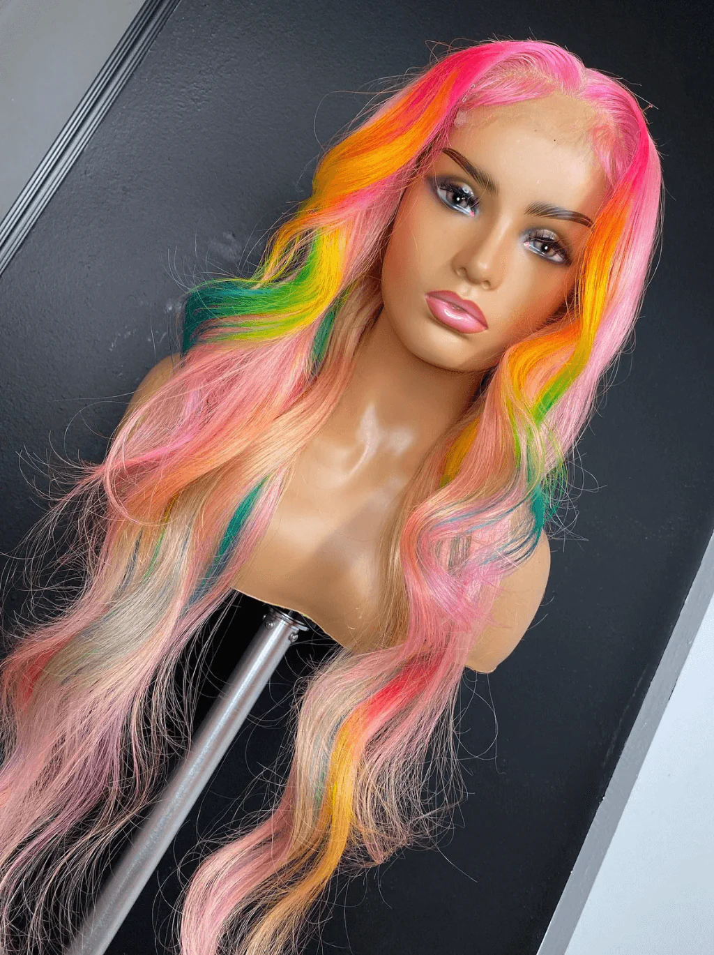 Dorsanee Ombre Pink Copper Red Yellow Green Blue Multi Color Human Hair Wigs - Image 3