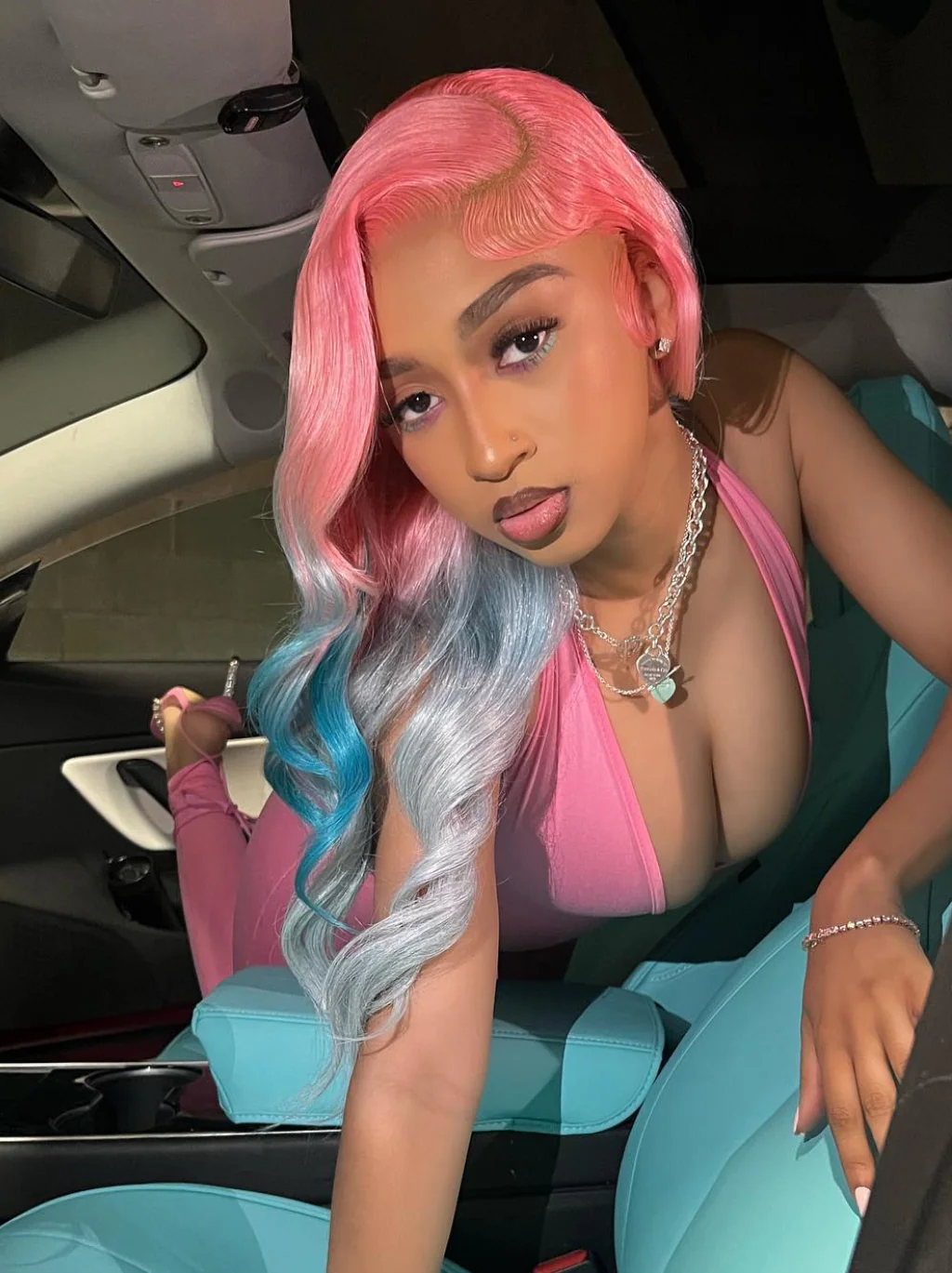 Dorsanee Ombre Pink Pastel Blue Ash Gray Color 13x4 Lace Front Human Hair Wigs - Image 3