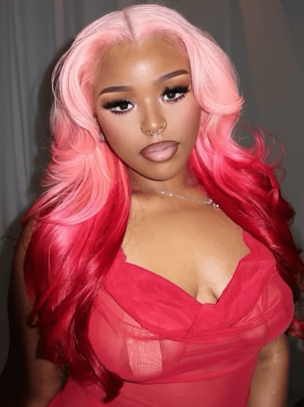 Dorsanee Ombre Pink Red Color 200 Density 13x4 Lace Front Virgin Human Hair Wig - Image 2