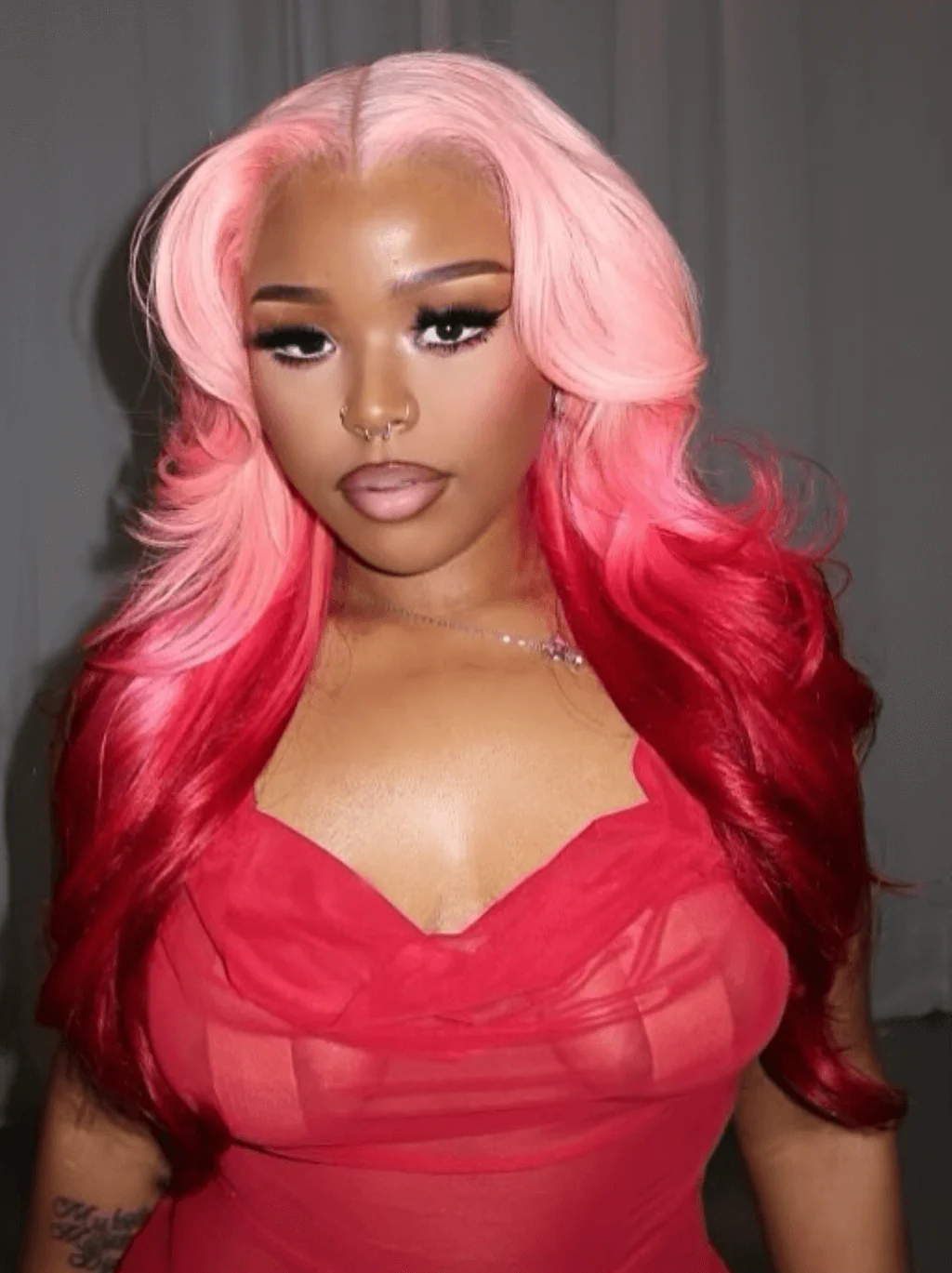 Dorsanee Ombre Pink Red Color 200 Density 13x4 Lace Front Virgin Human Hair Wig - Image 3
