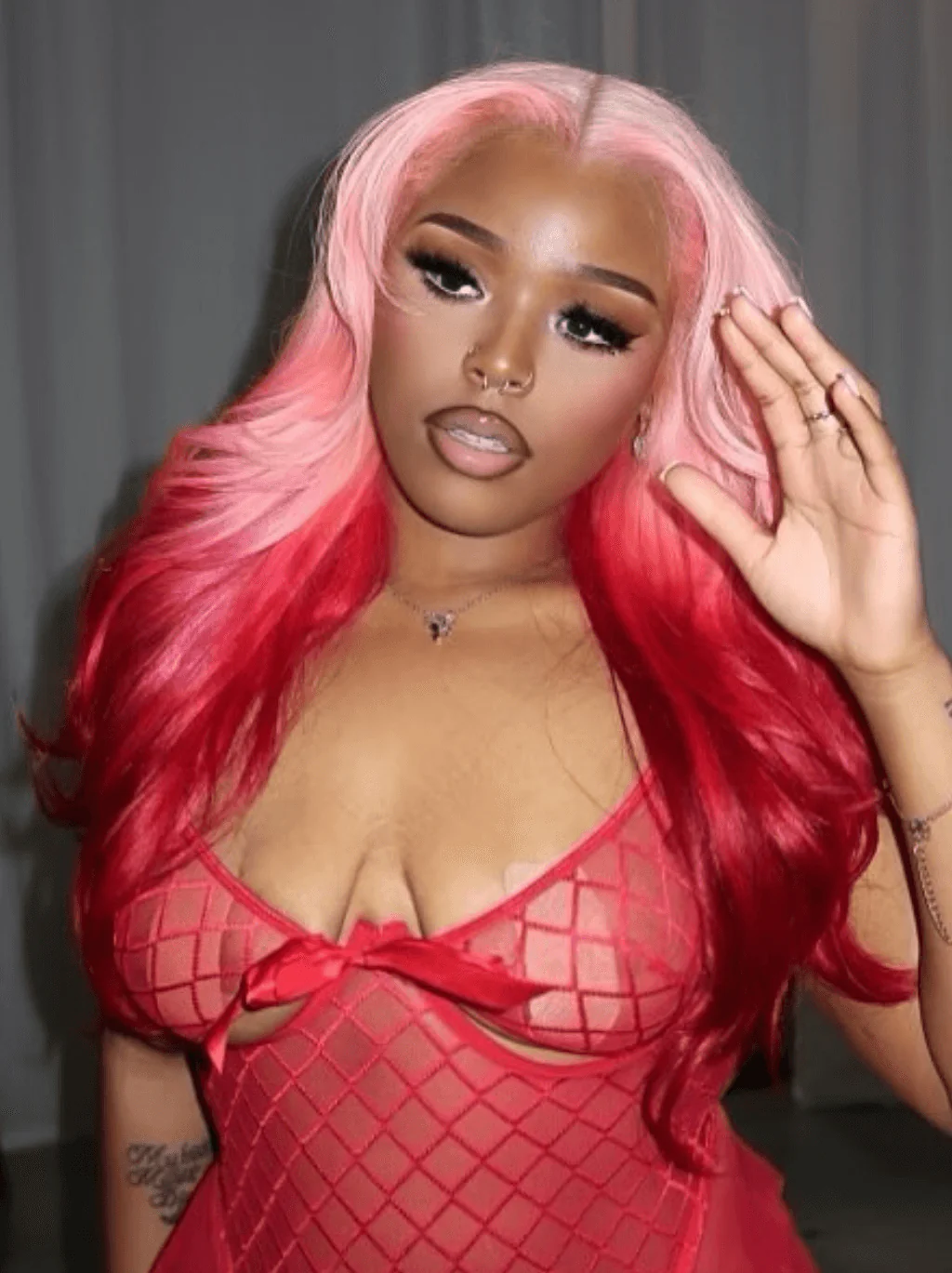 Dorsanee Ombre Pink Red Color 200 Density 13x4 Lace Front Virgin Human Hair Wig - Image 4