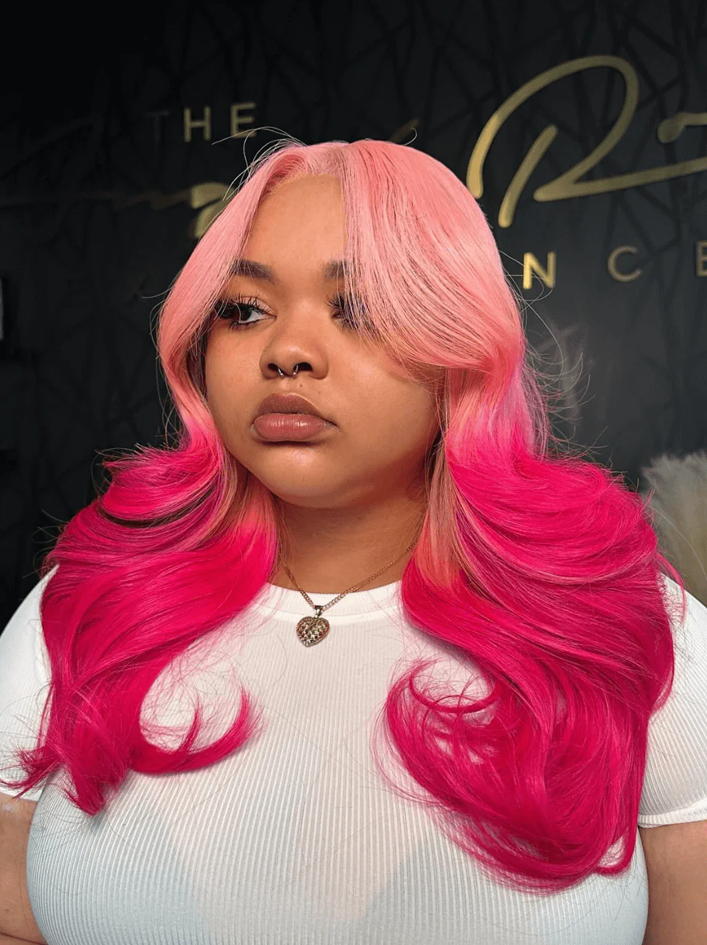 Dorsanee Ombre Pink Red Color With Black Highlight Bone Straight Human Hair Wig - Image 4