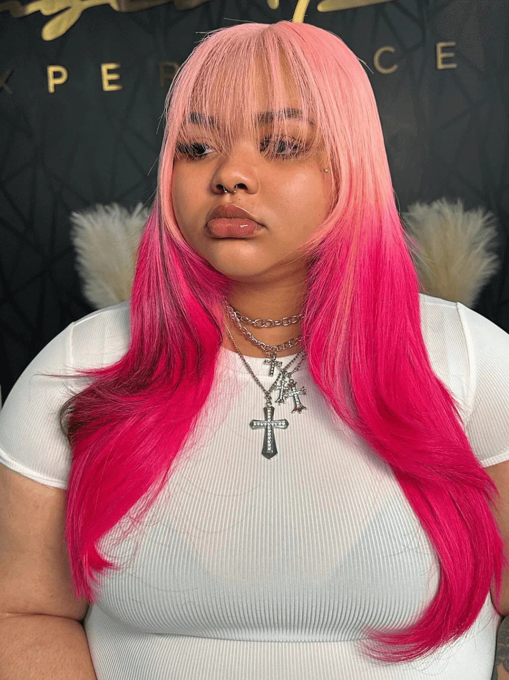 Dorsanee Ombre Pink Red Color With Black Highlight Bone Straight Human Hair Wig - Image 5