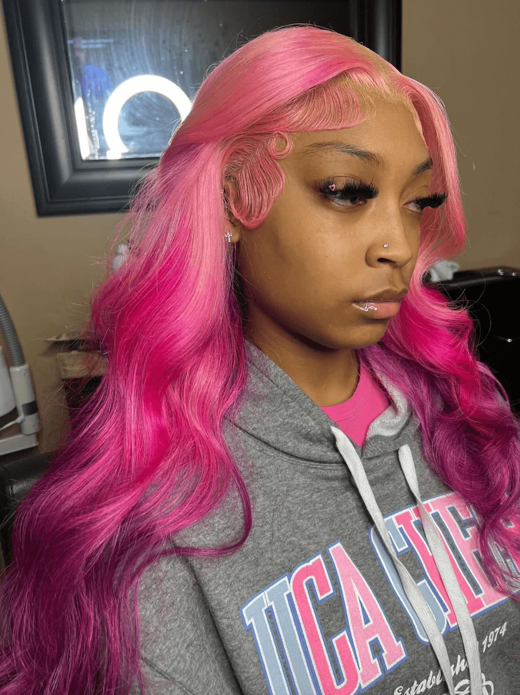 Dorsanee Ombre Pink Red Purple Shades Body Wave 13x4 Lace Front Human Hair Wig - Image 2