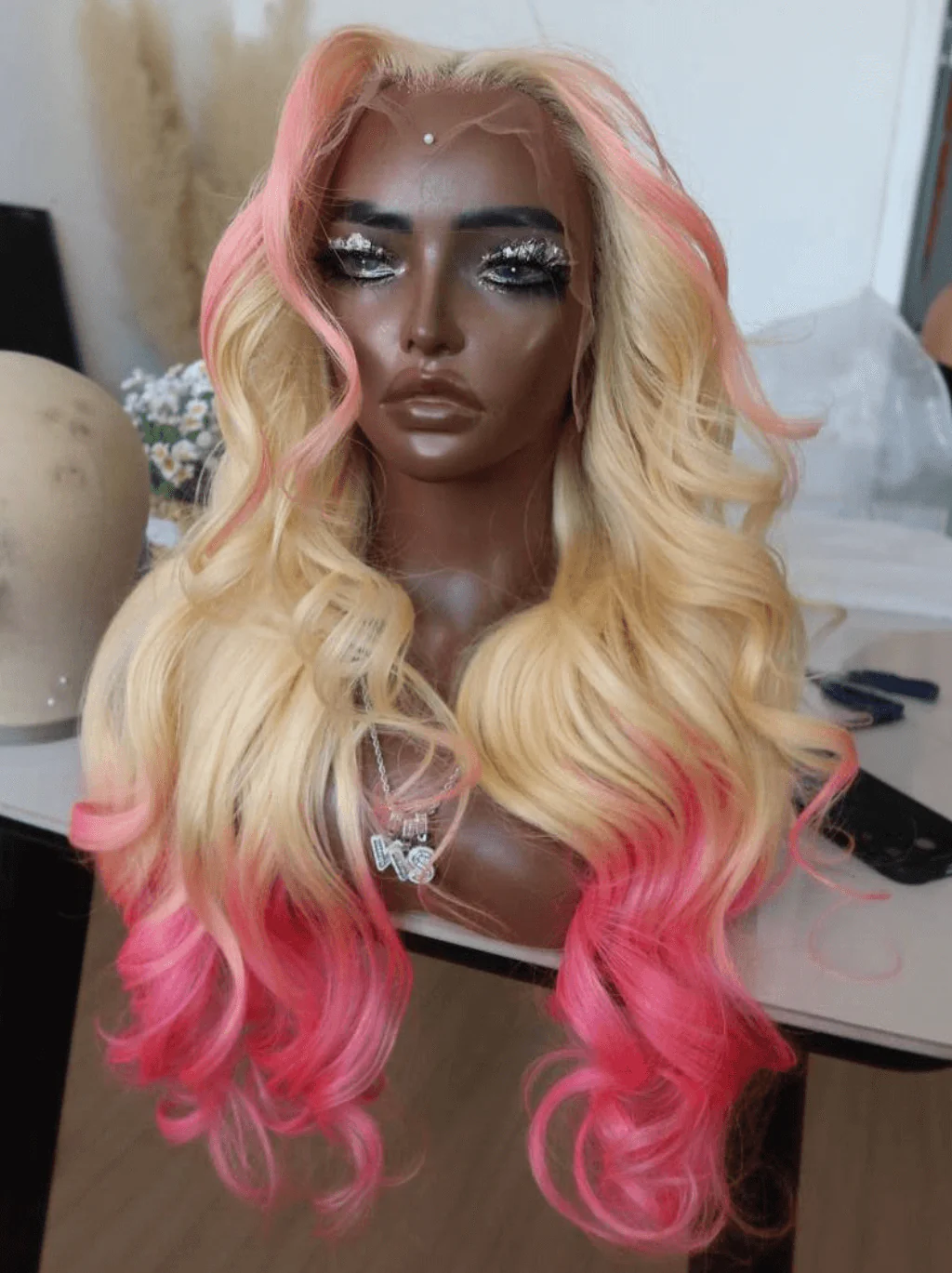 Dorsanee Ombre Pink Skunk Stripe Blonde 13x4 Lace Front Virgin Human Hair Wigs - Image 3