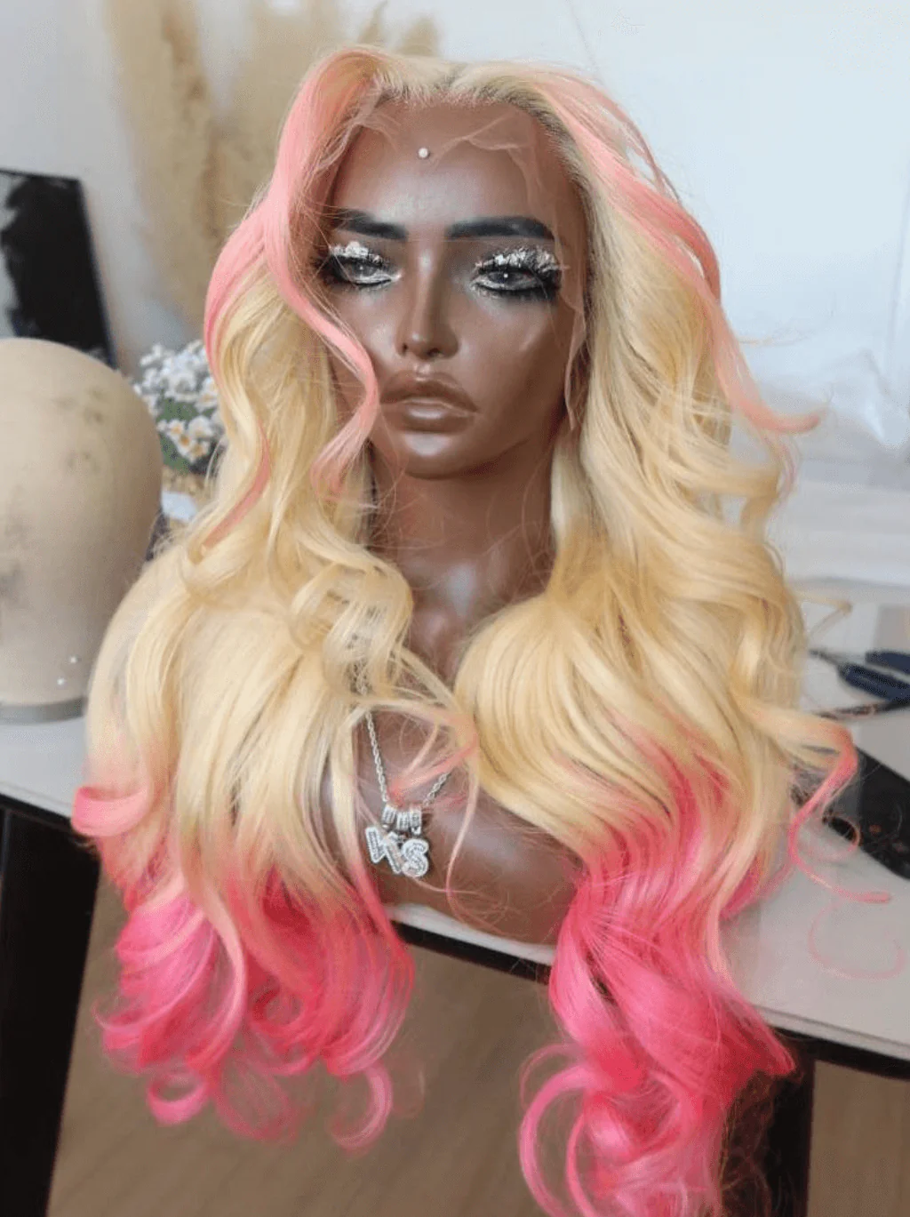 Dorsanee Ombre Pink Skunk Stripe Blonde 13x4 Lace Front Virgin Human Hair Wigs - Image 4