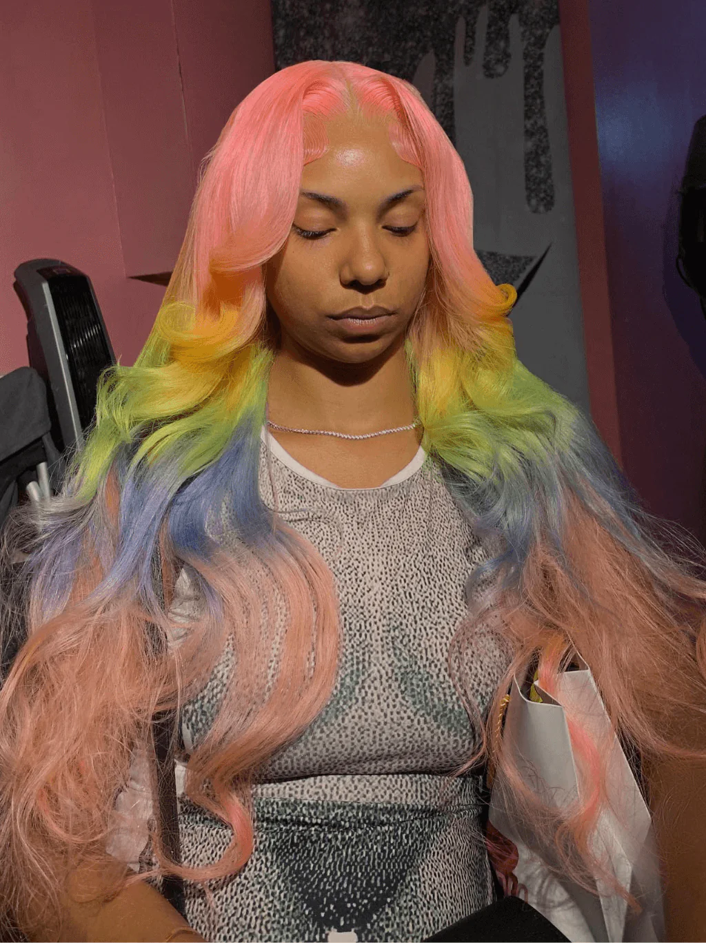 Dorsanee Ombre Pink Yellow Green Blue Color 13x4 HD Lace Front Human Hair Wigs - Image 2