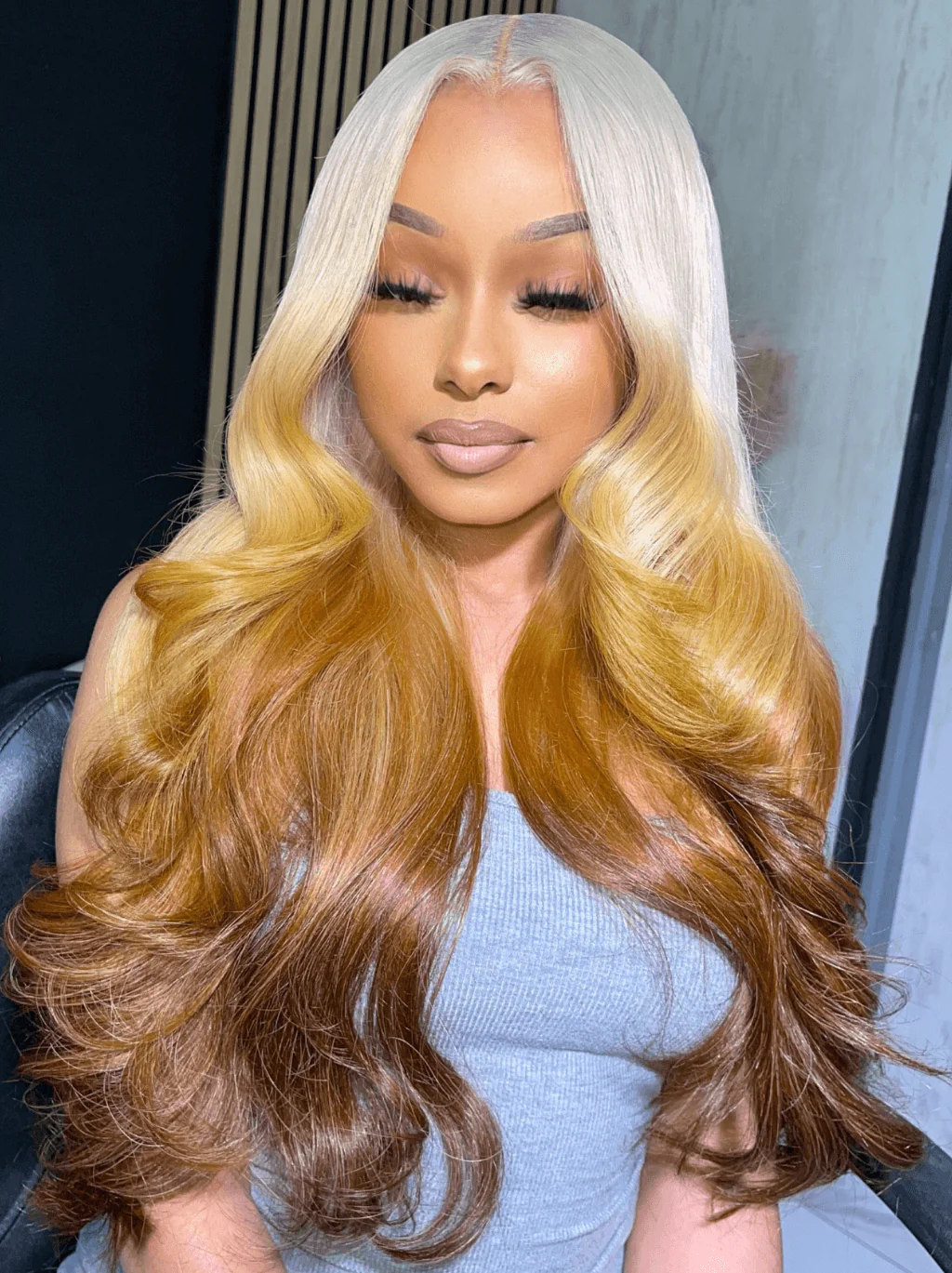Dorsanee Ombre Platinum Blonde Cinnamon Chocolate Brown Virgin Human Hair Wigs - Image 3