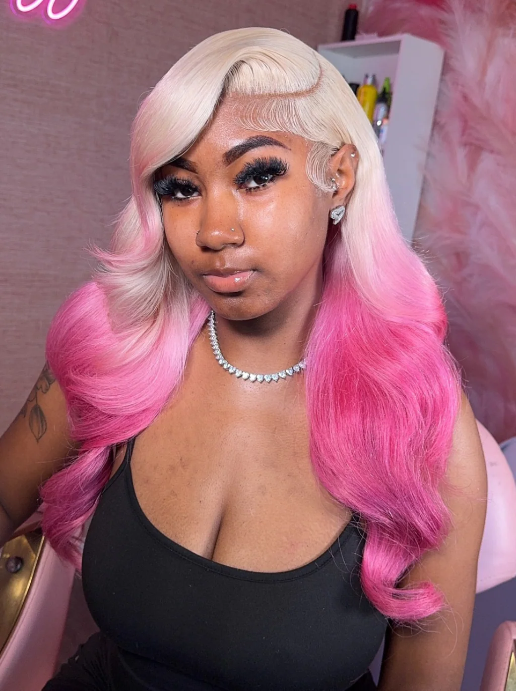 Dorsanee Ombre Platinum Blonde Vibrant Pink two Tones Color Wig 13x4 Lace Front Human Hair Wigs - Image 2